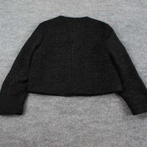 Zara Jacket Women Medium Metallic Thread Tweed Cropped Blazer Black Party Office - Picture 7 of 10
